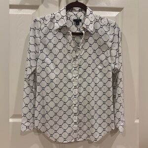Ann Taylor Black and White Geometric Button Down Shirt